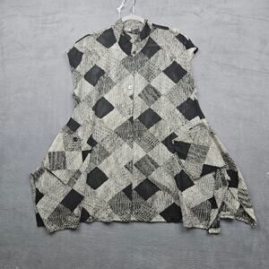 Damee Inc Abstract Black White Textured Tunic Top Asymmetrical Artsy Blouse S/M